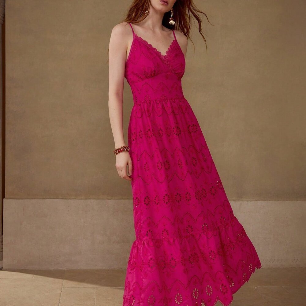 Hot Pink Elegant Women's Ruffle Hem Zipper Dress - Picture 4 of 7